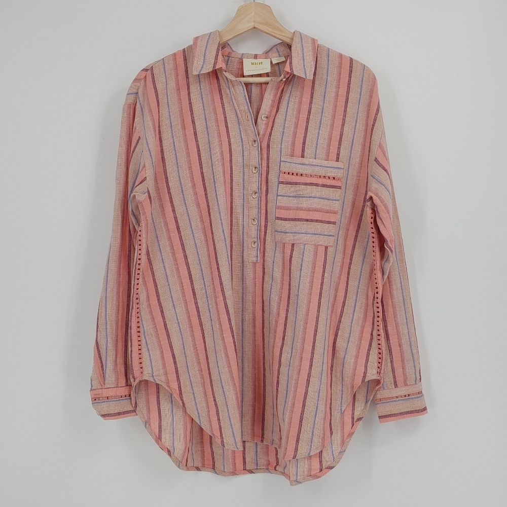 Anthropologie Pink and Blue Striped Button Down Shirt